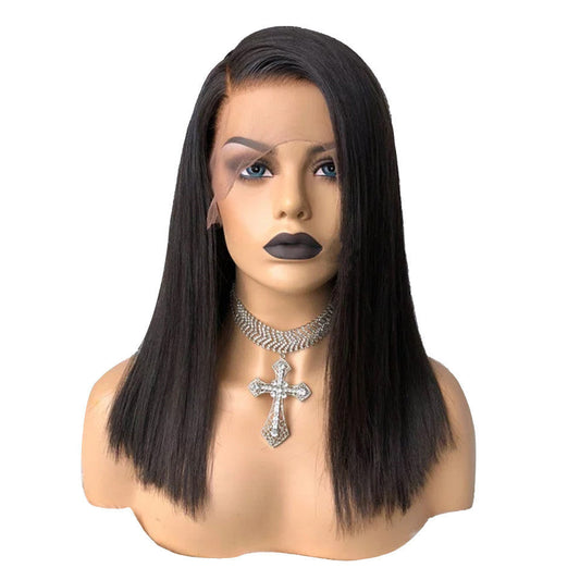 Real Human Hair Lace Front Wig – 8–12 Inch Natural
