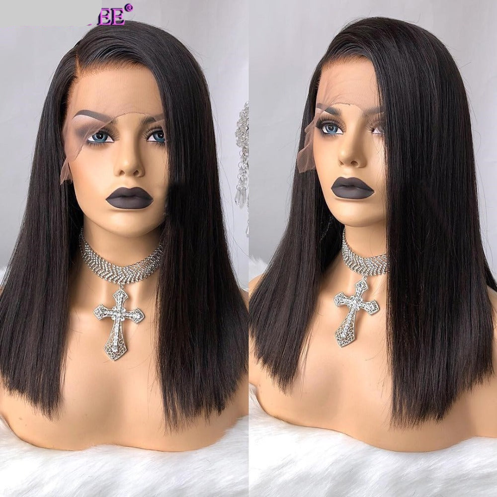 Real Human Hair Lace Front Wig – 8–12 Inch Natural