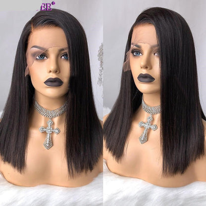 Real Human Hair Lace Front Wig – 8–12 Inch Natural