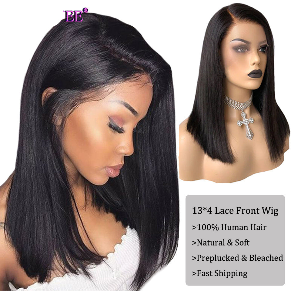 Real Human Hair Lace Front Wig – 8–12 Inch Natural