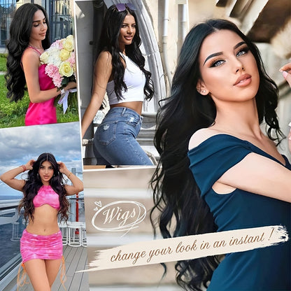 26-Inch Black Wavy Synthetic Wig