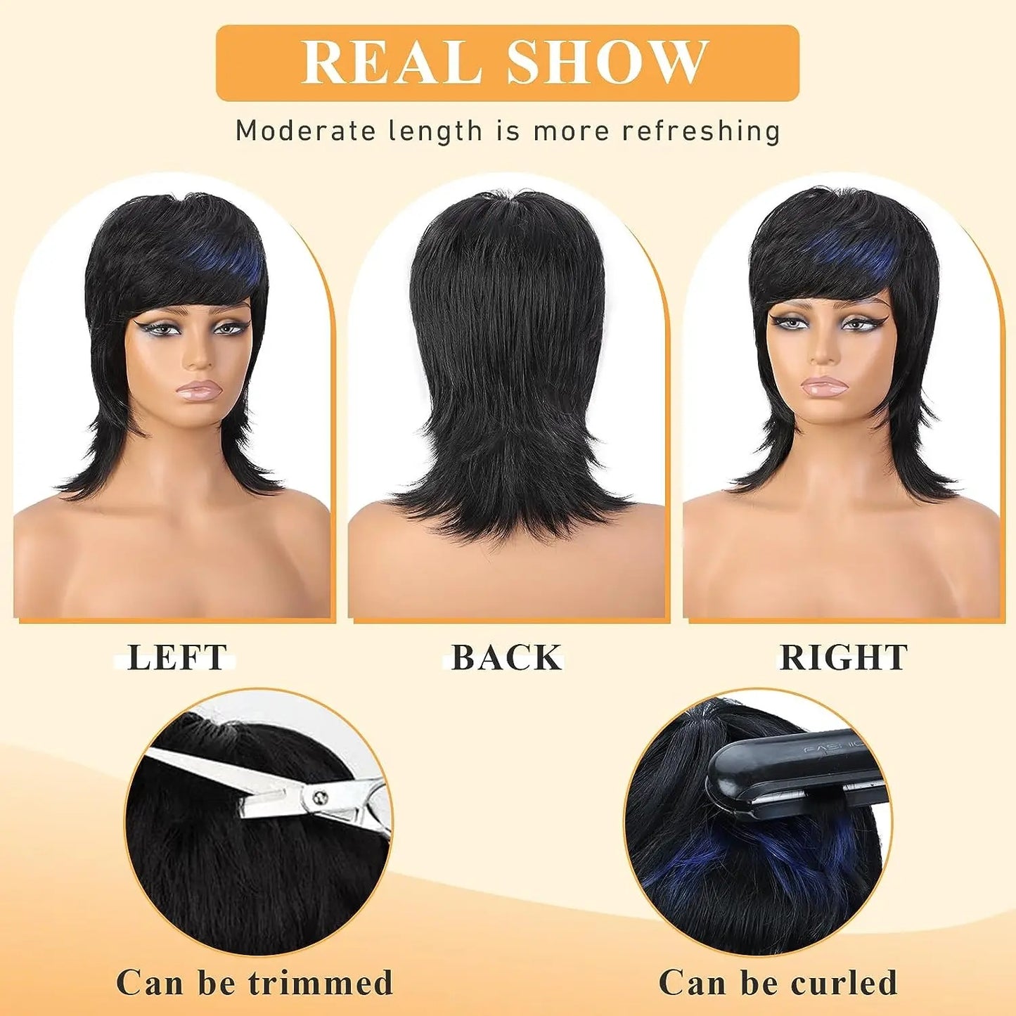 14-Inch Synthetic Mullet Wig