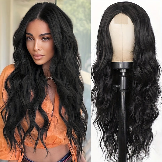 26-Inch Black Wavy Synthetic Wig