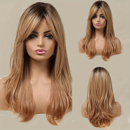 Long Wavy Synthetic Wig with Bangs