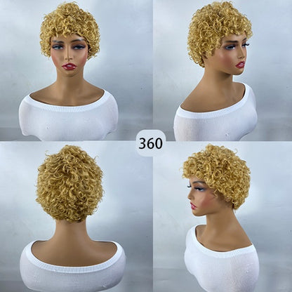 Short Curly Pixie Human Hair Wig