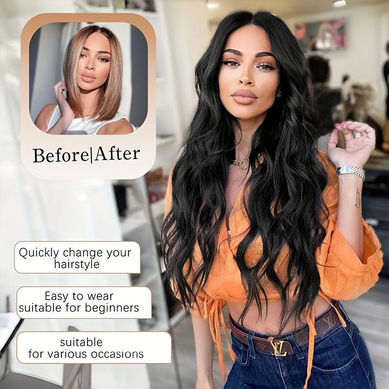 26-Inch Black Wavy Synthetic Wig